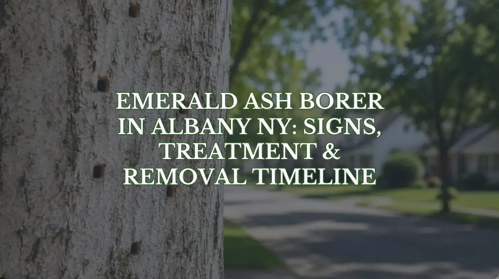 D-shaped emerald ash borer exit holes on ash tree bark in Albany NY