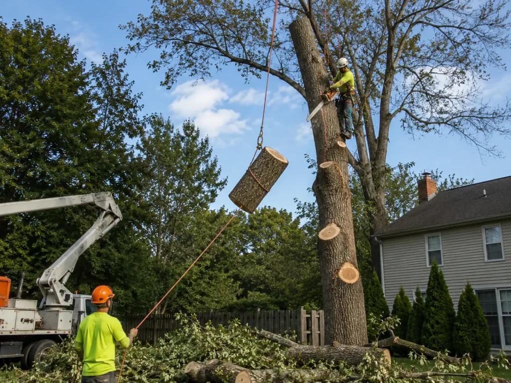 Ash tree removal cost Albany NY — EAB-infested ash being sectionally removed